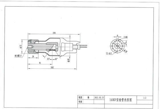 160KVp 2mA tubo de raios X para sistema de inspeção de exame de segurança do aeroporto 190x182x Dia52mm Diâmetro