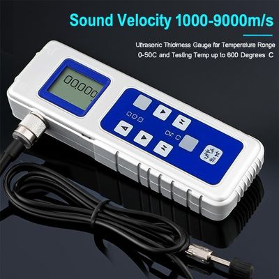 Medidor de espessura ultrassônico com faixa de temperatura de 0-50°C, faixa de medição de 0,75 mm a 300 mm e profundidade de teste de 120 mm