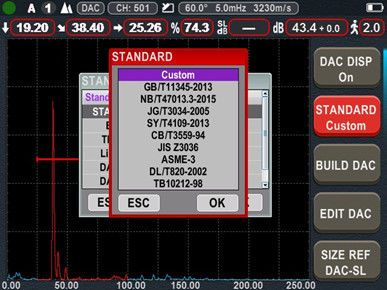 detector portátil da falha da calibração da varredura dos DGS AWS B de 120dB 3000Hz 25meters DAC AVG equipamento ultrassônico do Ndt do auto